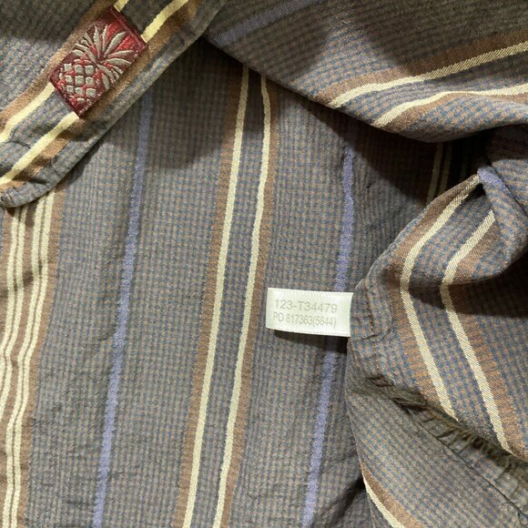 Tommy Bahama Shirt Mens L Button Up 100% Silk Brown‎ Blue Stripes Long Sleeves - Picture 7 of 11